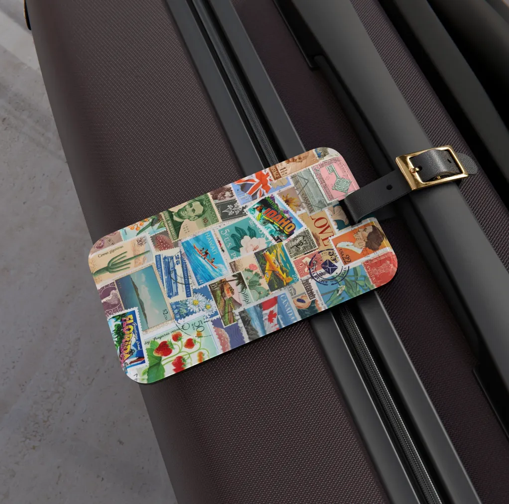 Vintage Stamps Collage Art Travel Luggage Tag