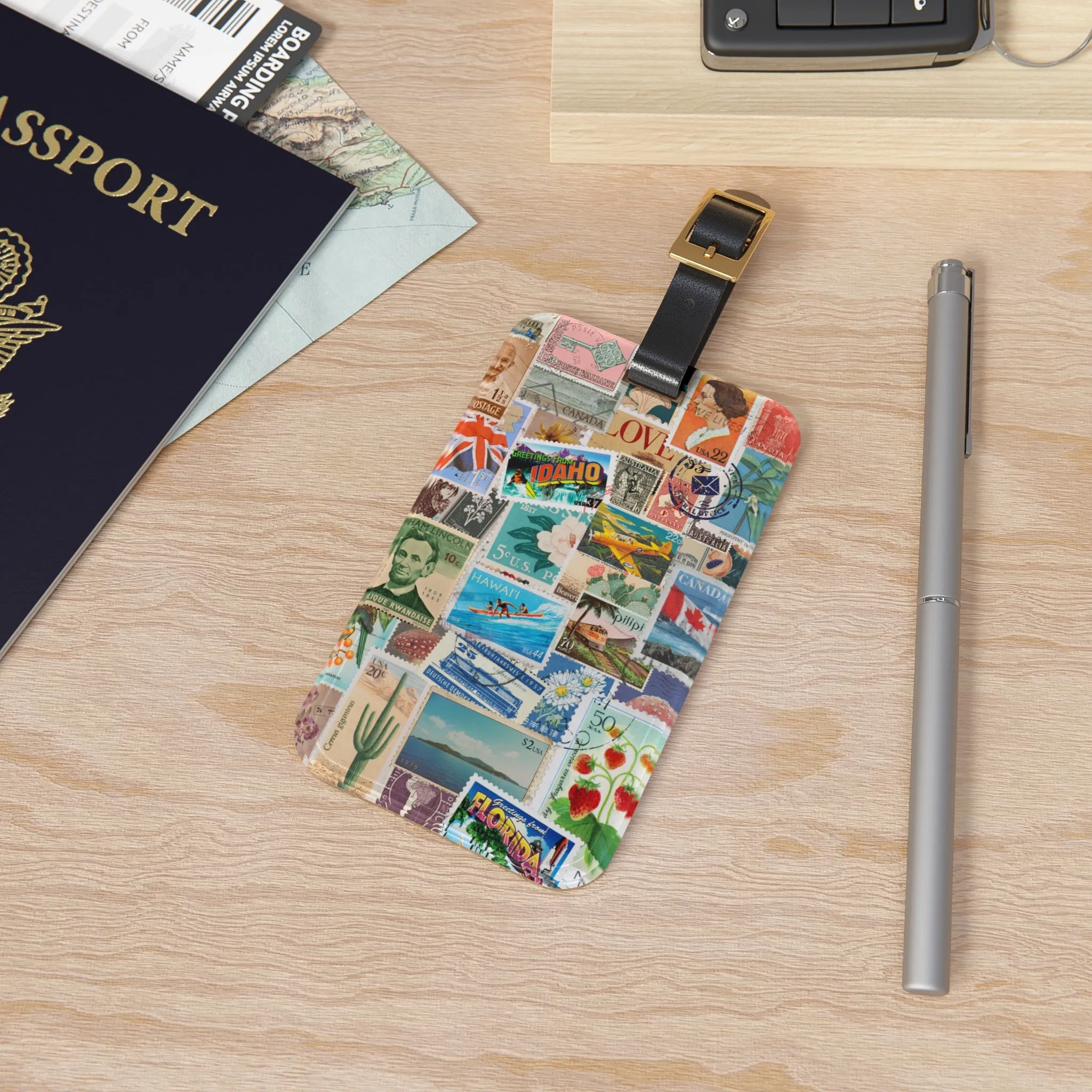 Vintage Stamps Collage Art Travel Luggage Tag