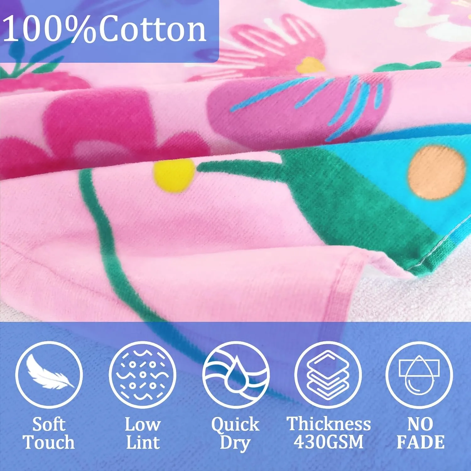 VOOVA & MOVAS Todder Beach Towels with Hood, (3-10 Years, 30''X50),Absorbent 100% Cotton Towel Wrap for Boys, Perfect for Toddler Beach, Pool, Bath, Swimming, Flower Butterfly