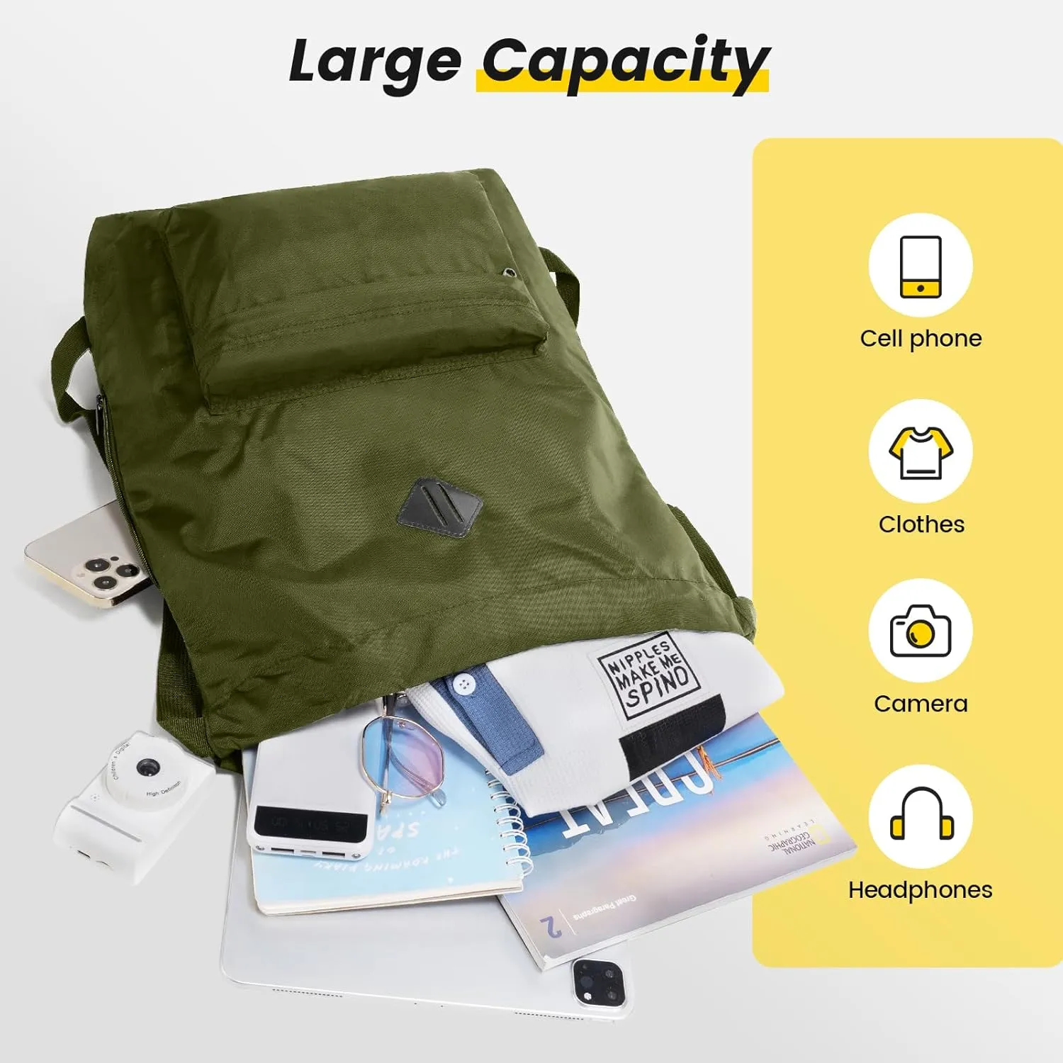 Vorspack Drawstring Backpack Water Resistant String Bag Sports Gym Sack with Side Pocket for Men Women