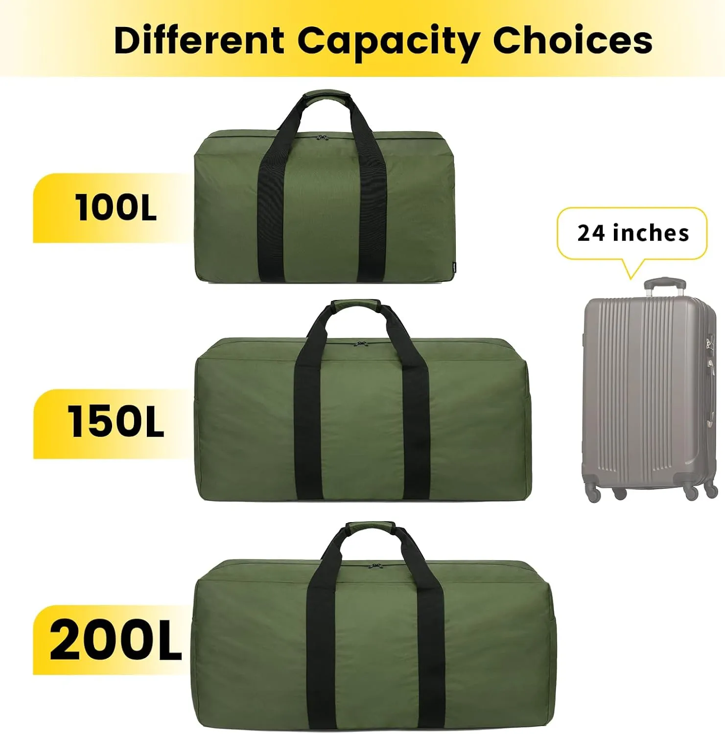 Vorspack Extra Large Duffle Bag for Travel - 200L Duffel Bag for Men Gear Bag for Storage Foldable Weekender Bag for Overnight Camping - Green