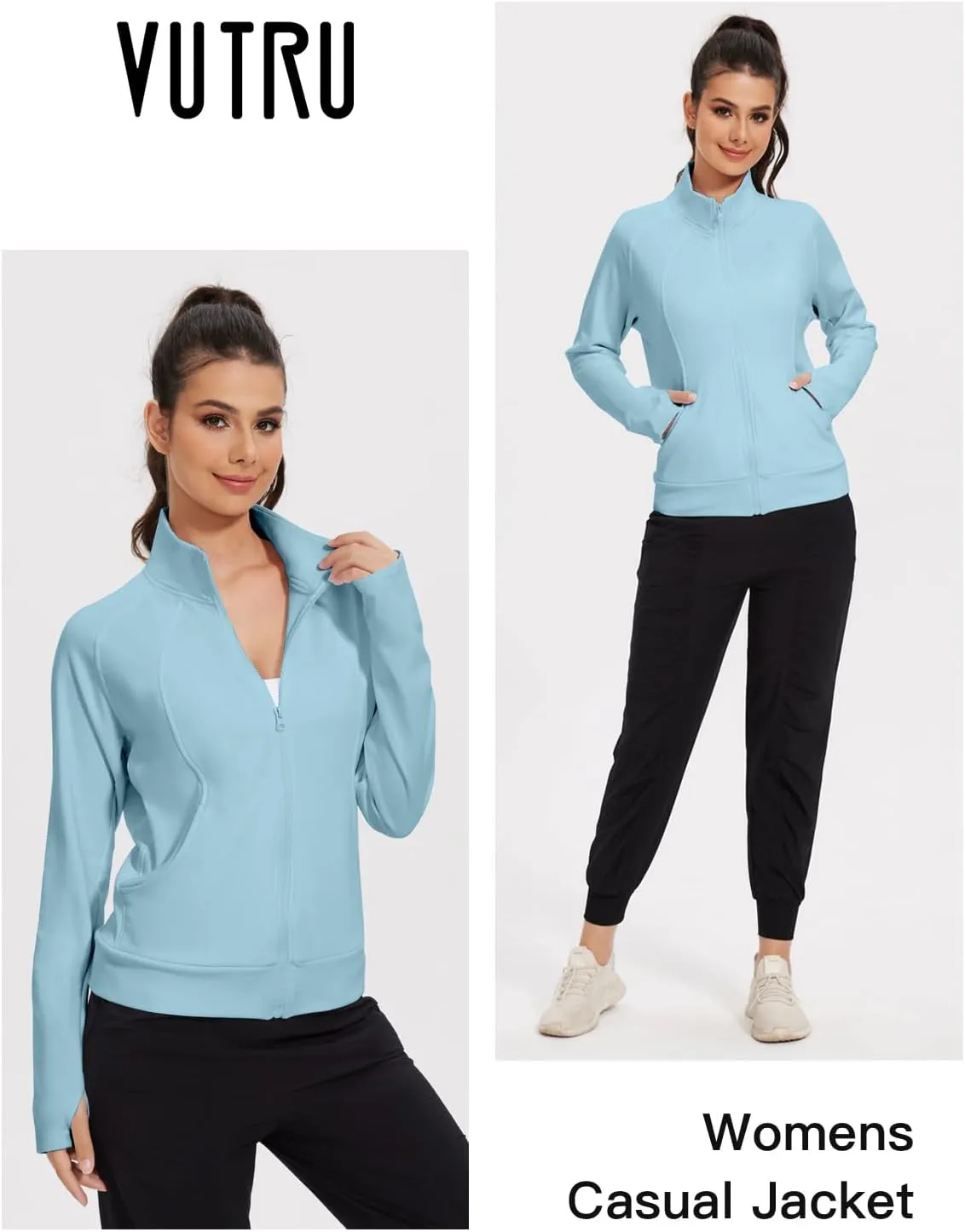 VUTRU Casual Jacket for Women Fleece Zip Up Jacket Tops Long Sleeve Fall Coat Trendy
