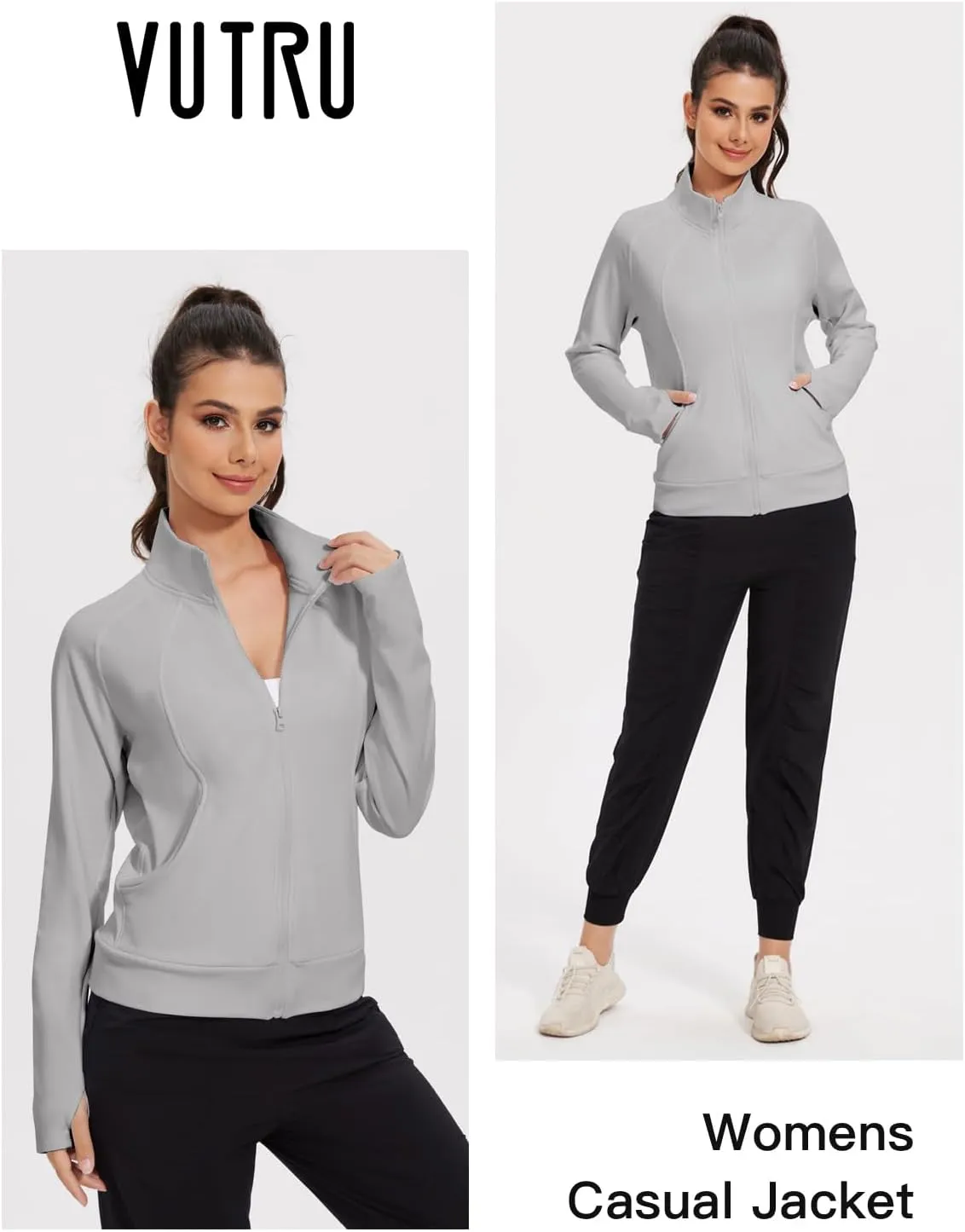 VUTRU Casual Jacket for Women Fleece Zip Up Jacket Tops Long Sleeve Fall Coat Trendy