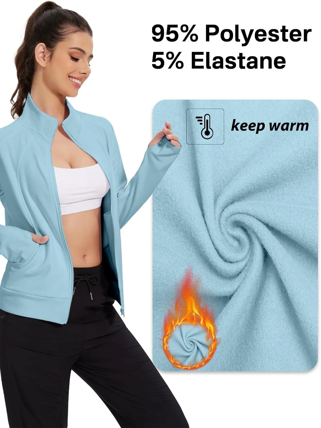 VUTRU Casual Jacket for Women Fleece Zip Up Jacket Tops Long Sleeve Fall Coat Trendy