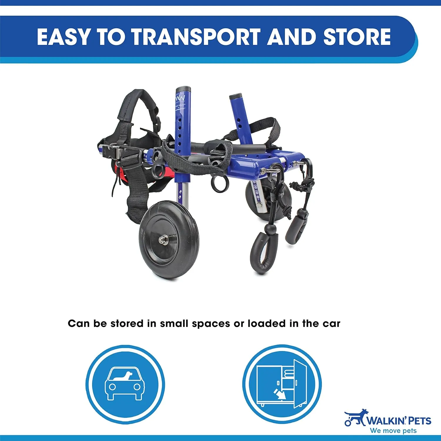 Walkin' Wheels Small Dog Wheelchair, Lightweight Dog Wheelchair for Back Legs, 15-25 lbs, for 9-11 inches Leg Height - Blue