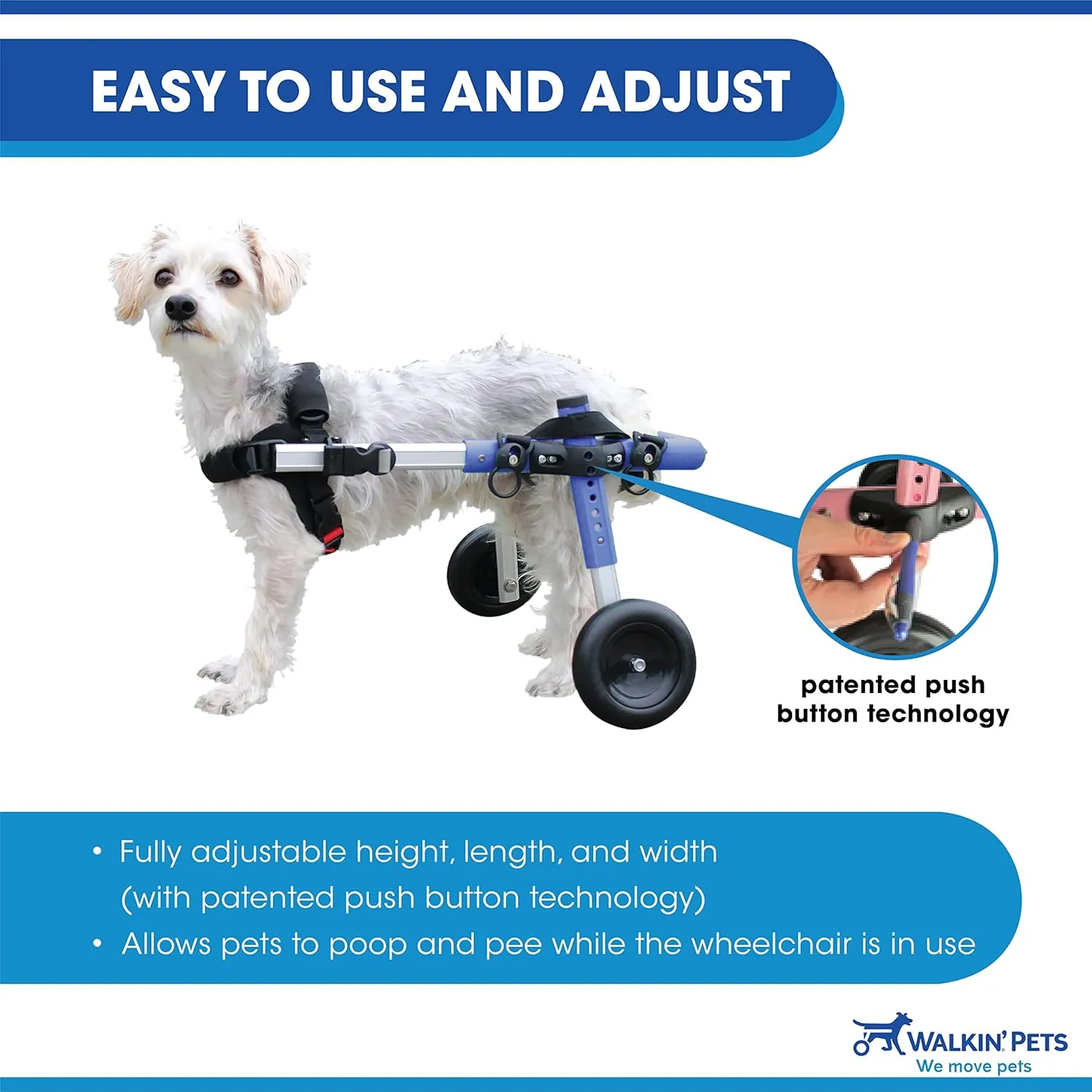 Walkin' Wheels Small Dog Wheelchair, Lightweight Dog Wheelchair for Back Legs, 15-25 lbs, for 9-11 inches Leg Height - Blue