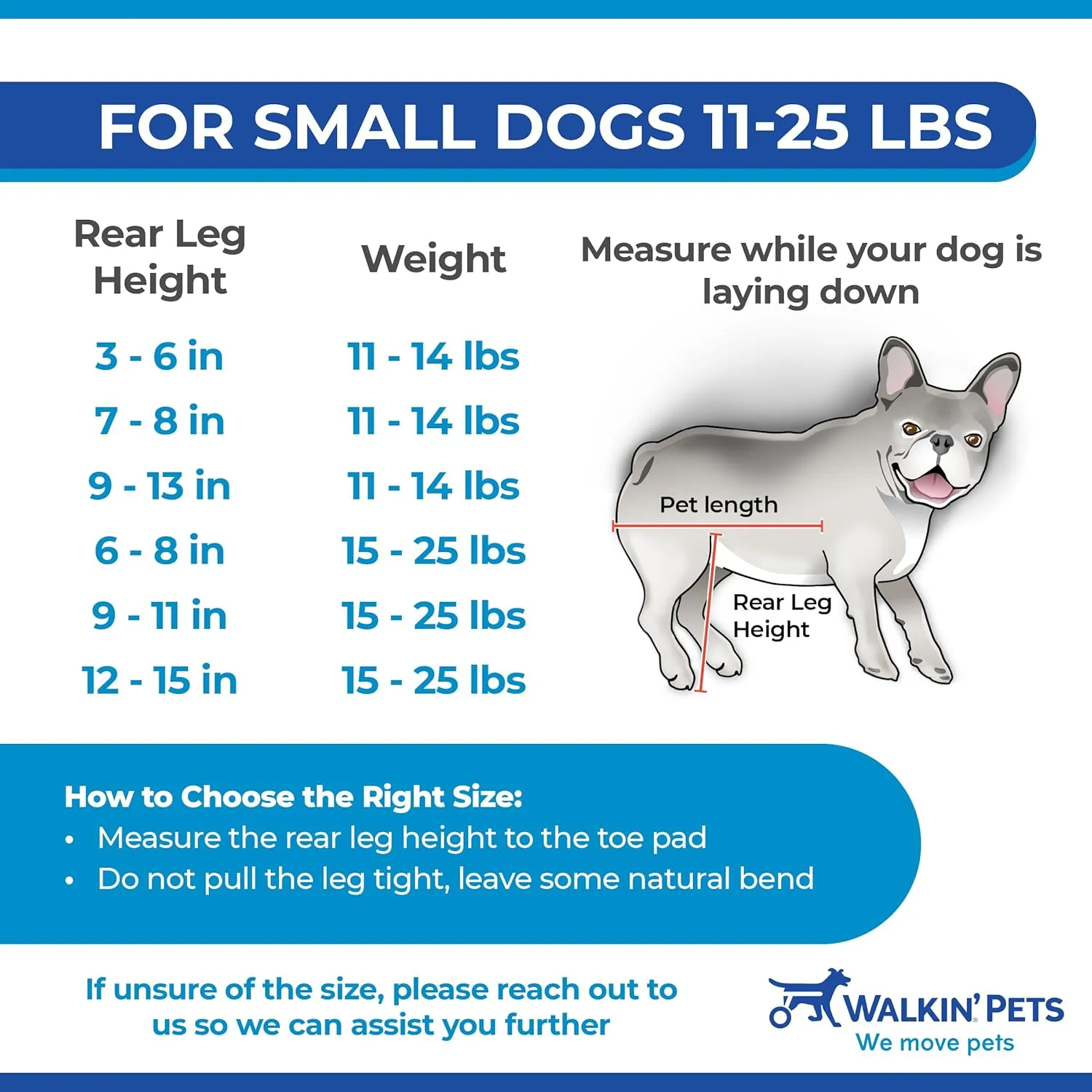 Walkin' Wheels Small Dog Wheelchair, Lightweight Dog Wheelchair for Back Legs, 15-25 lbs, for 9-11 inches Leg Height - Blue