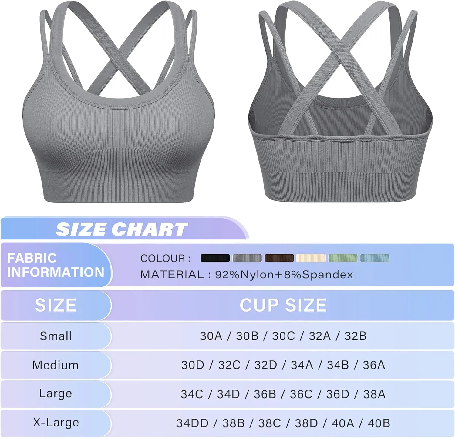 WANAYOU Sports Bras for Women High Support Ribbed Strappy Running Sports Bra Criss Cross Back Workout Bra Padded 3 Pack