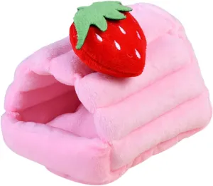 Warm Winter Hedgehogs Ferrets Nest Pet Pig Hedgehog Rats Hamster Sleeping Cartoon Bunny for Cage Small Bed Bag Strawberry Thicken House- Pattern Chinchilla Rabbit Hideout Dwarf