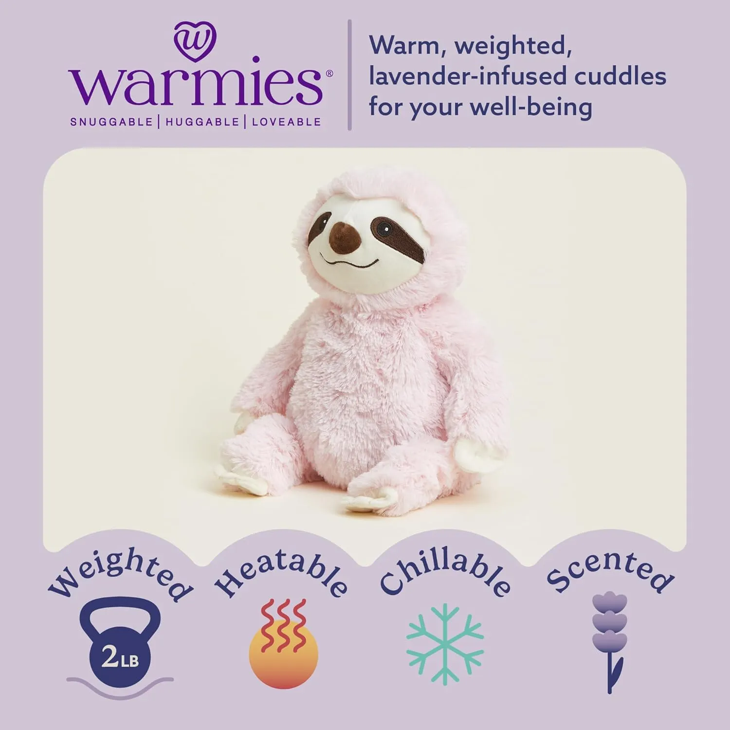 warmies Microwavable & Weighted Stuffed Animals, Pink Sloth - Heated Stuffed Animal Plushie for Warmth & Comfort - Cute Soft Plush Toys for Adults & Children (Boys, Girls, Babies & Toddlers)