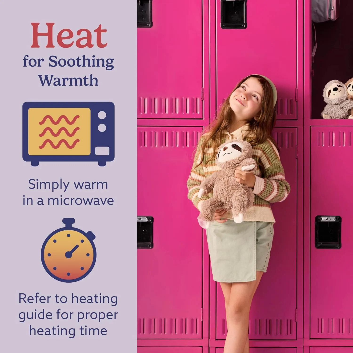 warmies Microwavable & Weighted Stuffed Animals, Sloth - Heated Stuffed Animal Plushie for Warmth & Comfort - Cute Soft Plush Toys for Boys, Girls, Babies & Toddlers