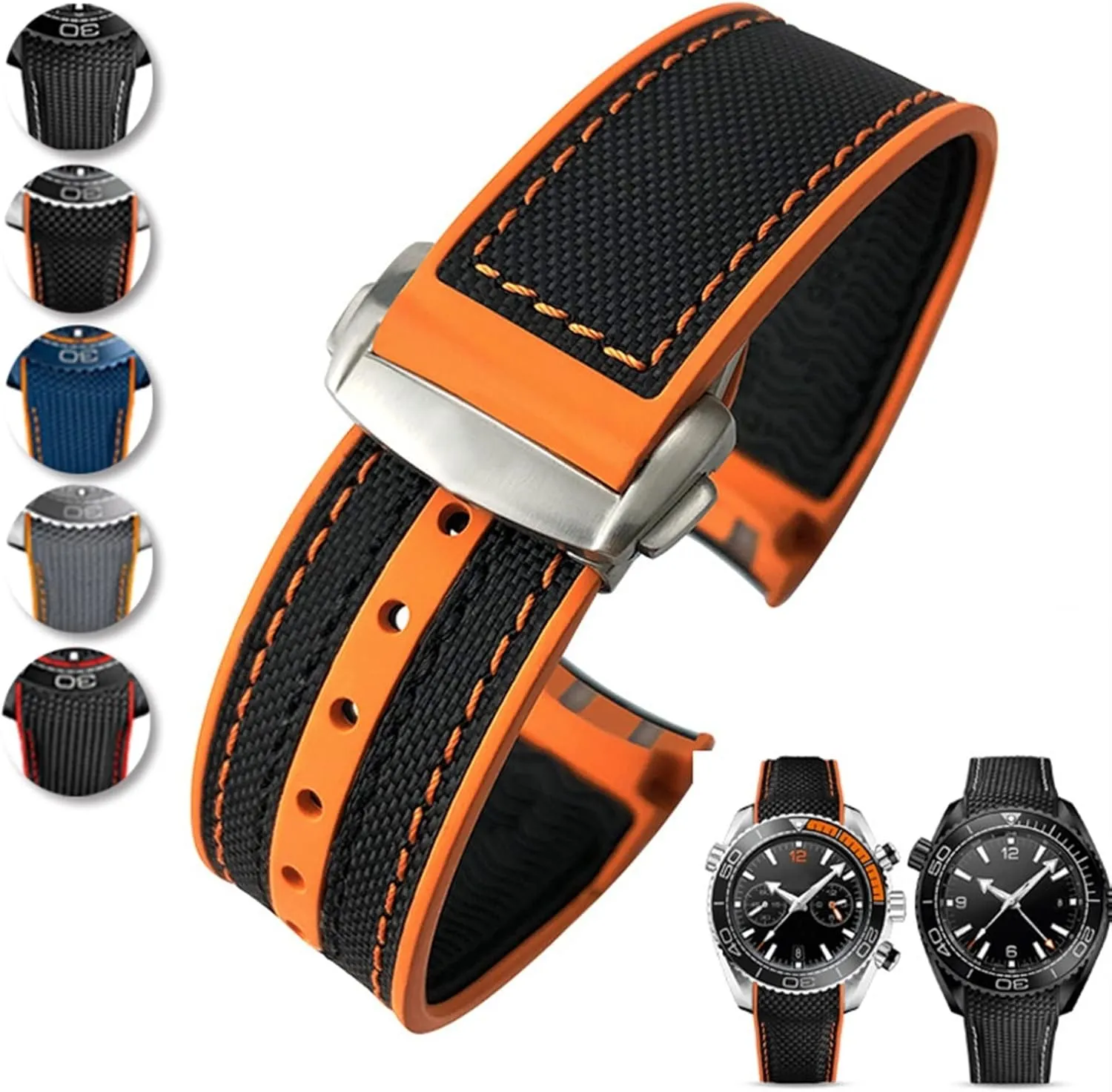 Watch Bracelet For Omega 300 SEAMASTER 600 PLANET OCEAN Folding Buckle Silicone Nylon Strap Watch Accessories Watch Band Chain