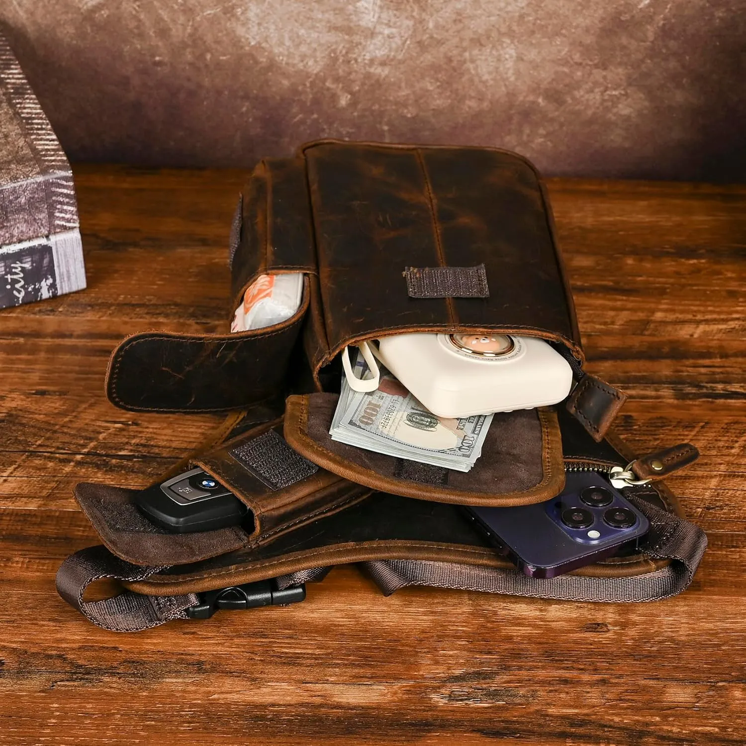 Water Resistant Canvas   Leather Motorcycle Travel Fanny Waist Pack Drop Thigh Leg Bag Pouch For Men Women FB913-5