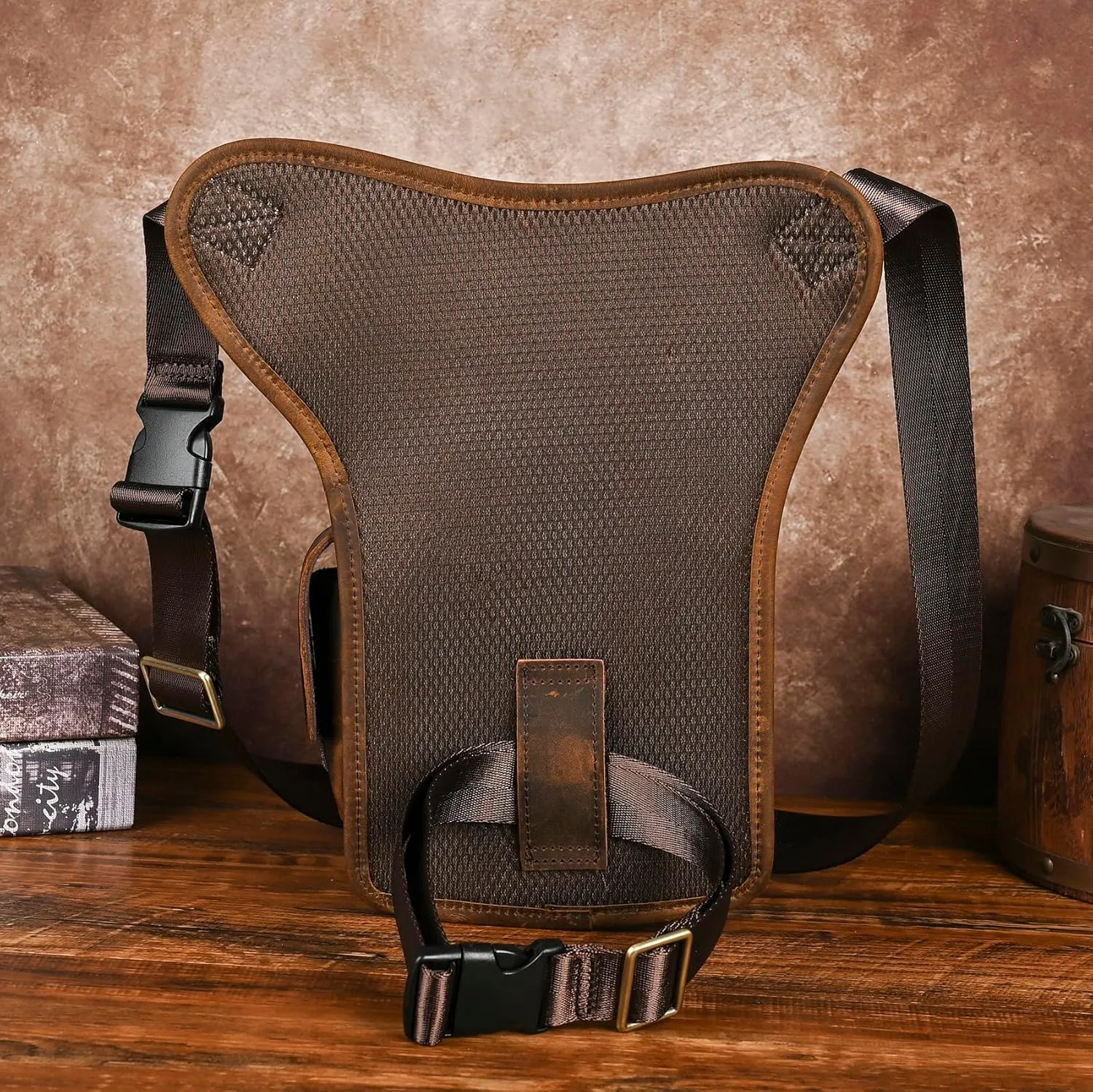 Water Resistant Canvas   Leather Motorcycle Travel Fanny Waist Pack Drop Thigh Leg Bag Pouch For Men Women FB913-5