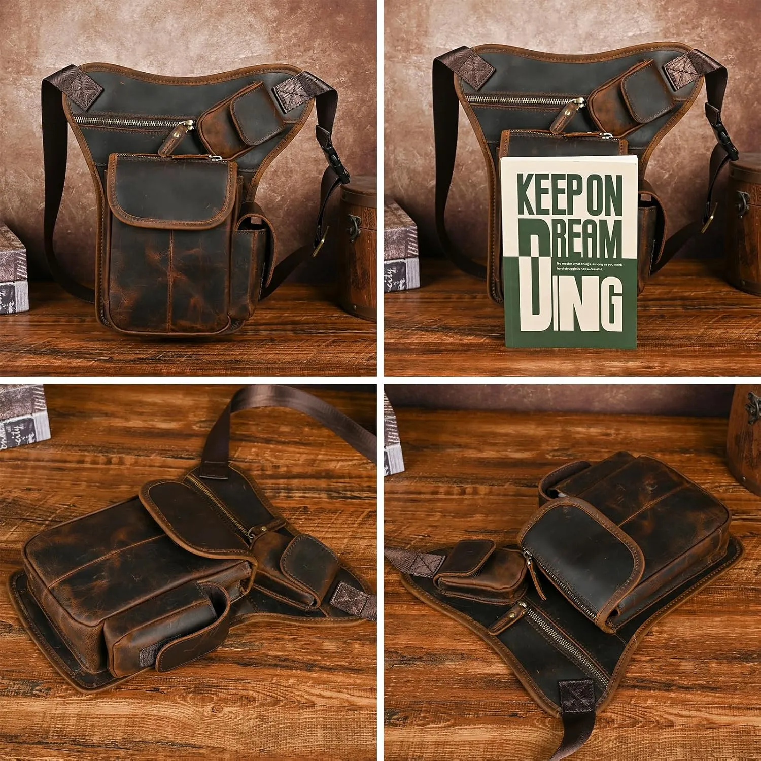 Water Resistant Canvas   Leather Motorcycle Travel Fanny Waist Pack Drop Thigh Leg Bag Pouch For Men Women FB913-5