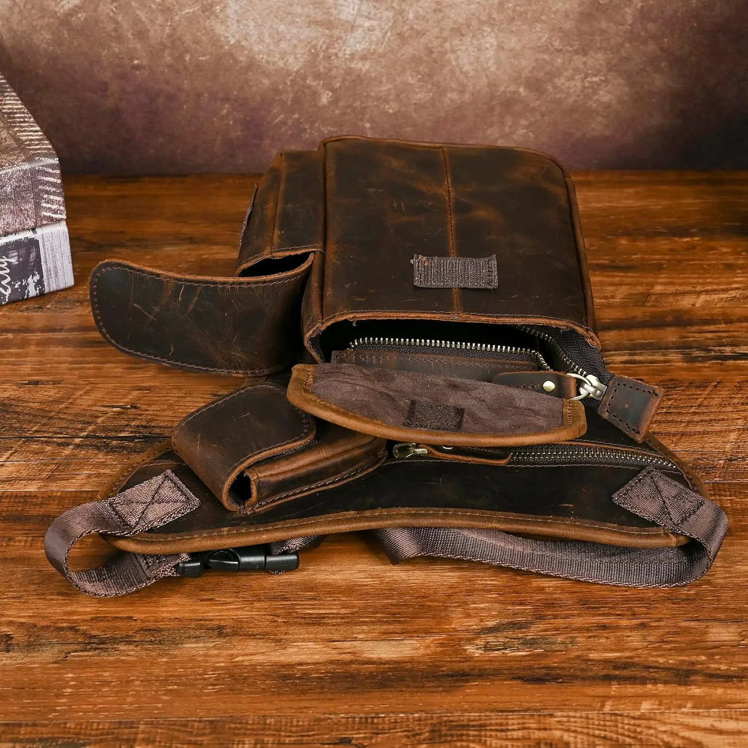 Water Resistant Canvas   Leather Motorcycle Travel Fanny Waist Pack Drop Thigh Leg Bag Pouch For Men Women FB913-5