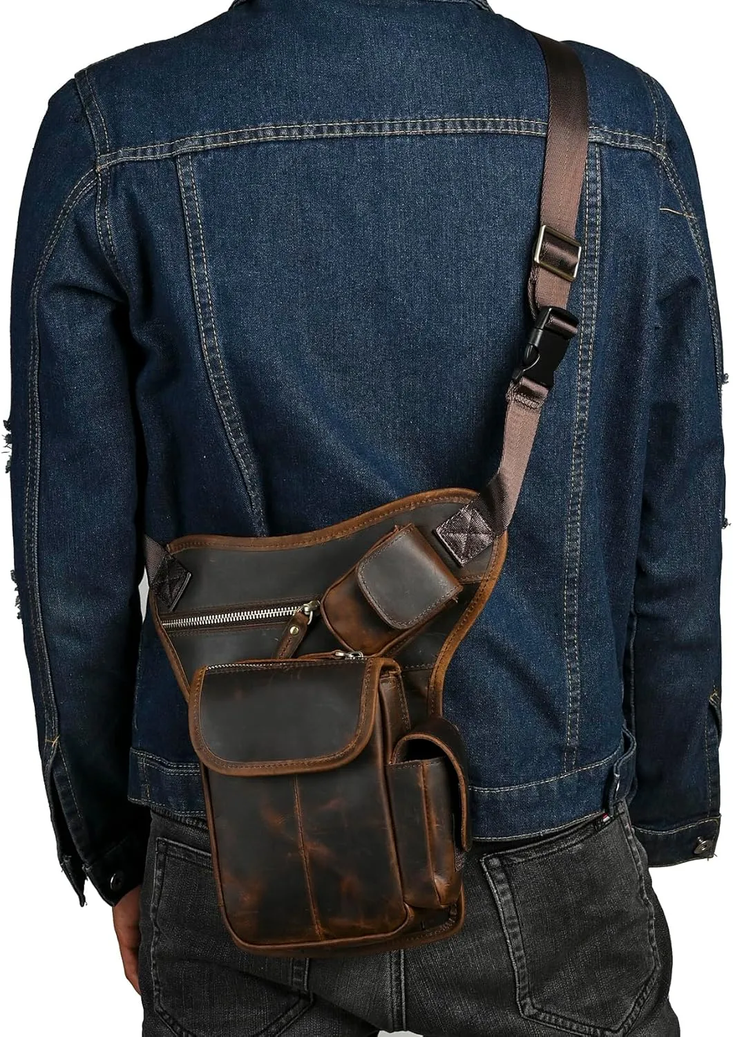 Water Resistant Canvas   Leather Motorcycle Travel Fanny Waist Pack Drop Thigh Leg Bag Pouch For Men Women FB913-5