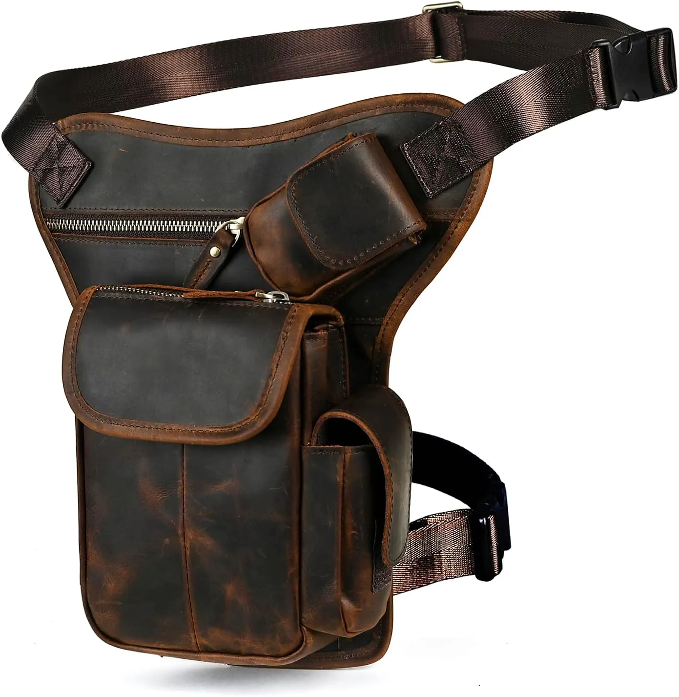 Water Resistant Canvas   Leather Motorcycle Travel Fanny Waist Pack Drop Thigh Leg Bag Pouch For Men Women FB913-5