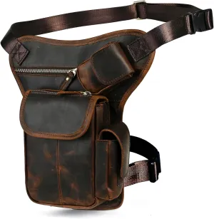 Water Resistant Canvas   Leather Motorcycle Travel Fanny Waist Pack Drop Thigh Leg Bag Pouch For Men Women FB913-5