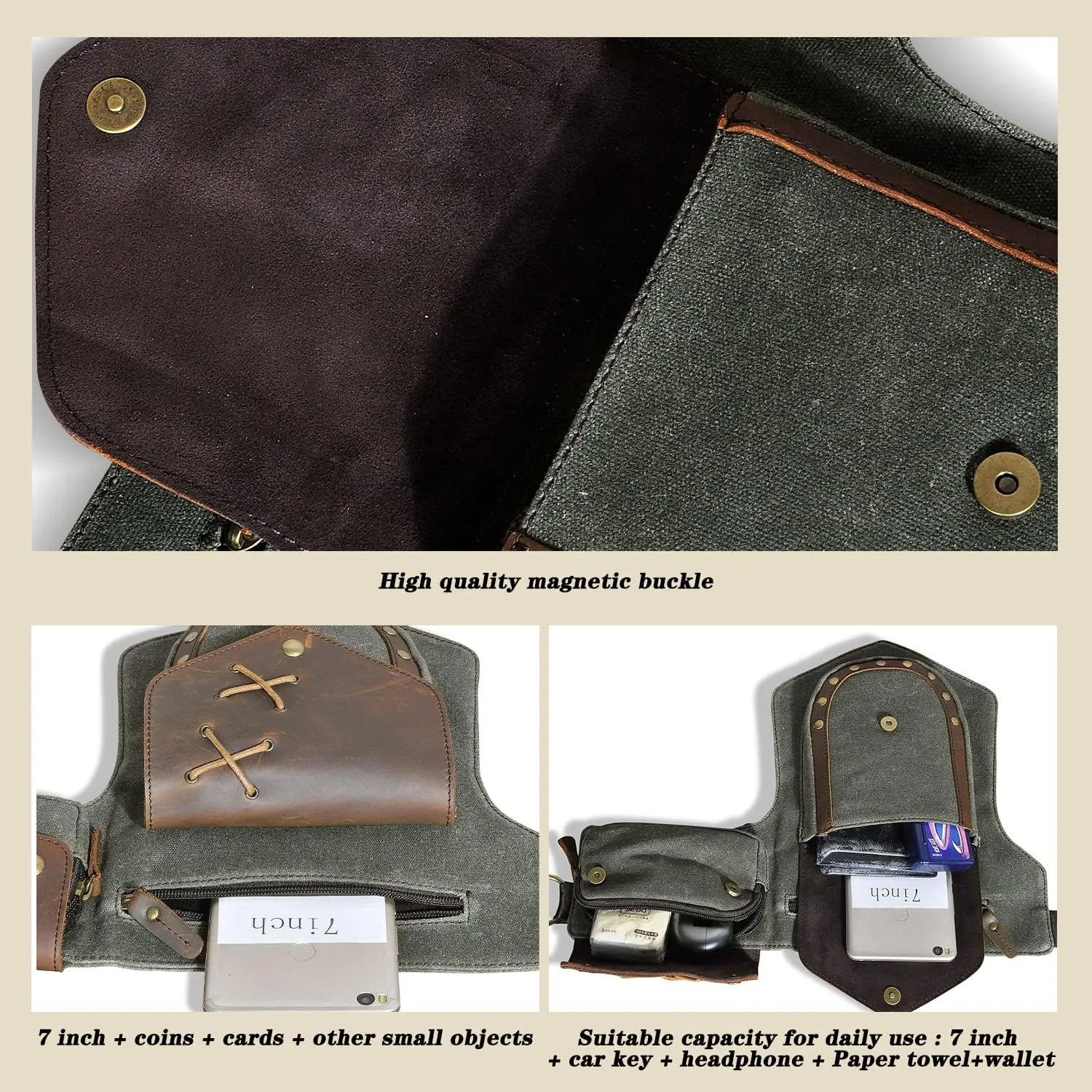 Water Resistant Canvas Plus Leather Motorcycle Fanny Waist Pack One Shoulder Drop Leg Thigh Bag For Men Women N211-8 (The Army Green)