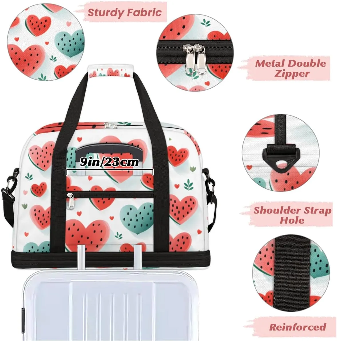 Watermelon Fruit Foldable Travel Duffel Bag Overnight Weekender Bag with Shoes Compartment Sports Gym Bag for Men Women