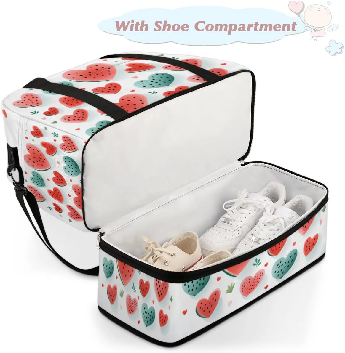 Watermelon Fruit Foldable Travel Duffel Bag Overnight Weekender Bag with Shoes Compartment Sports Gym Bag for Men Women