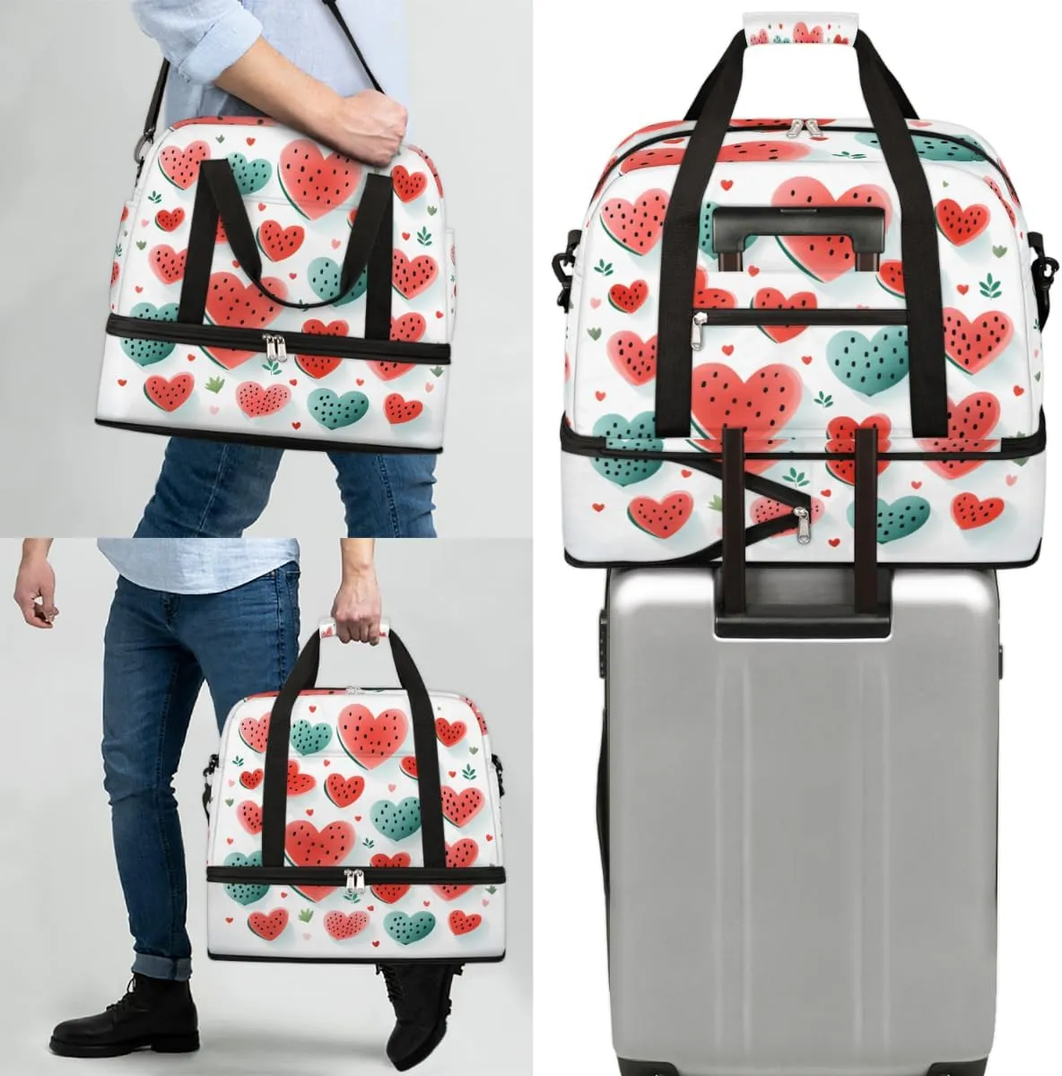 Watermelon Fruit Foldable Travel Duffel Bag Overnight Weekender Bag with Shoes Compartment Sports Gym Bag for Men Women
