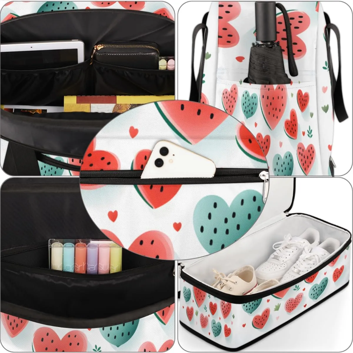 Watermelon Fruit Foldable Travel Duffel Bag Overnight Weekender Bag with Shoes Compartment Sports Gym Bag for Men Women