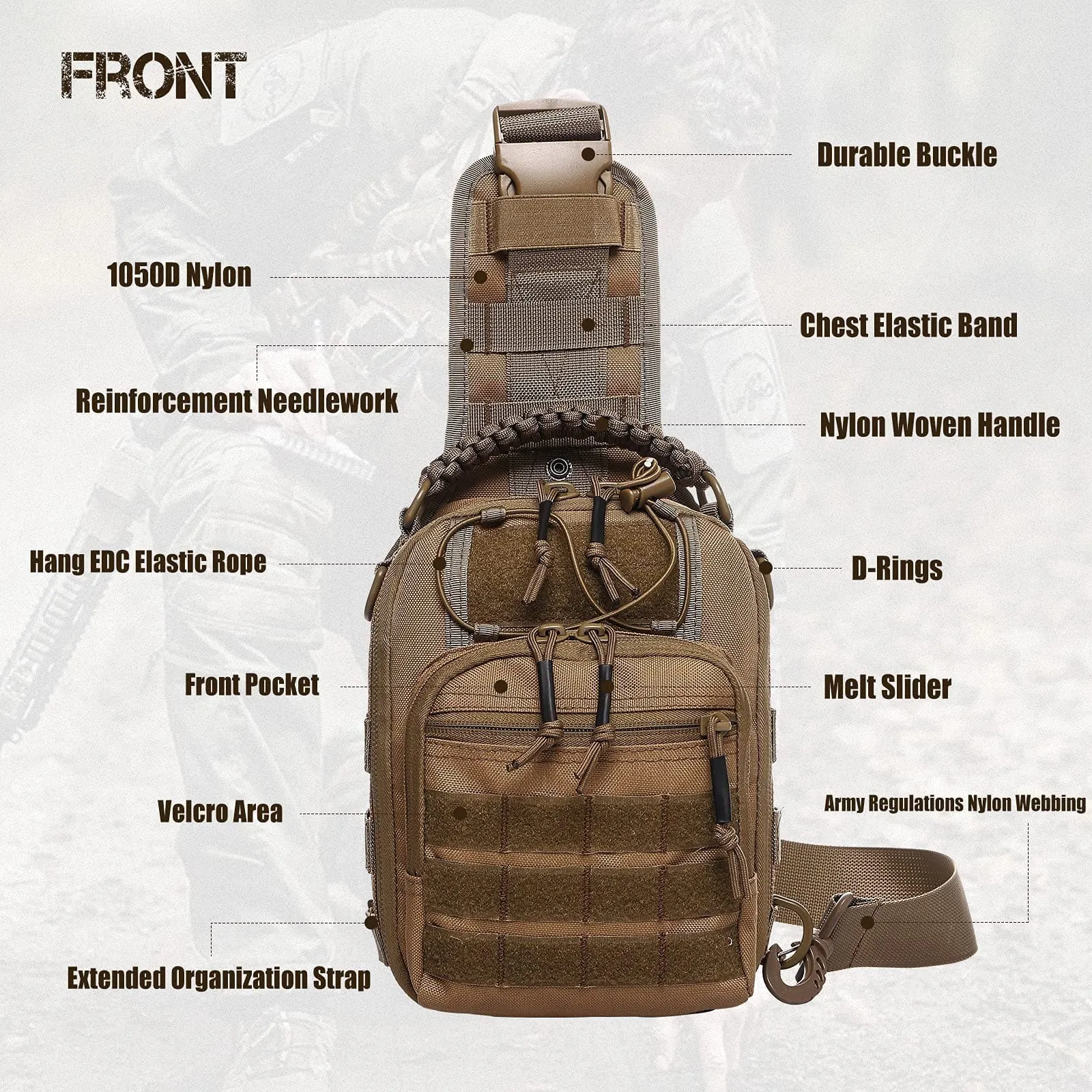 Waterproof Tactical Sling Bag with Anti-Cut Features for Military Range Use