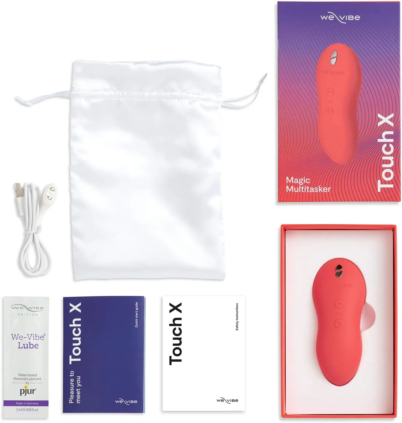 We-Vibe Touch X Lay On Vibrator | Vibrating Mini Bullet Sex Toys for Women | Clitoral Stimulator Personal Massager | 8 Intensity Levels & 7 Vibration Modes| Adult Toys & Sexual Pleasure Tools | Coral
