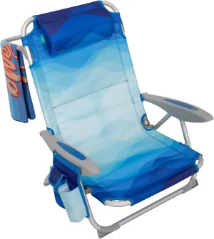 #WEJOY Low Beach Chair for Adults,4-Position Folding Beach Chair with Shoulder Strap, Cup Holder, Lightweight Lawn Chair Supports 265lbs, Blueprint
