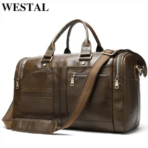 WESTAL men's travel bag genuine leather duffle bag men's overnight bag vingate weekend bag leather travel bag luggage business