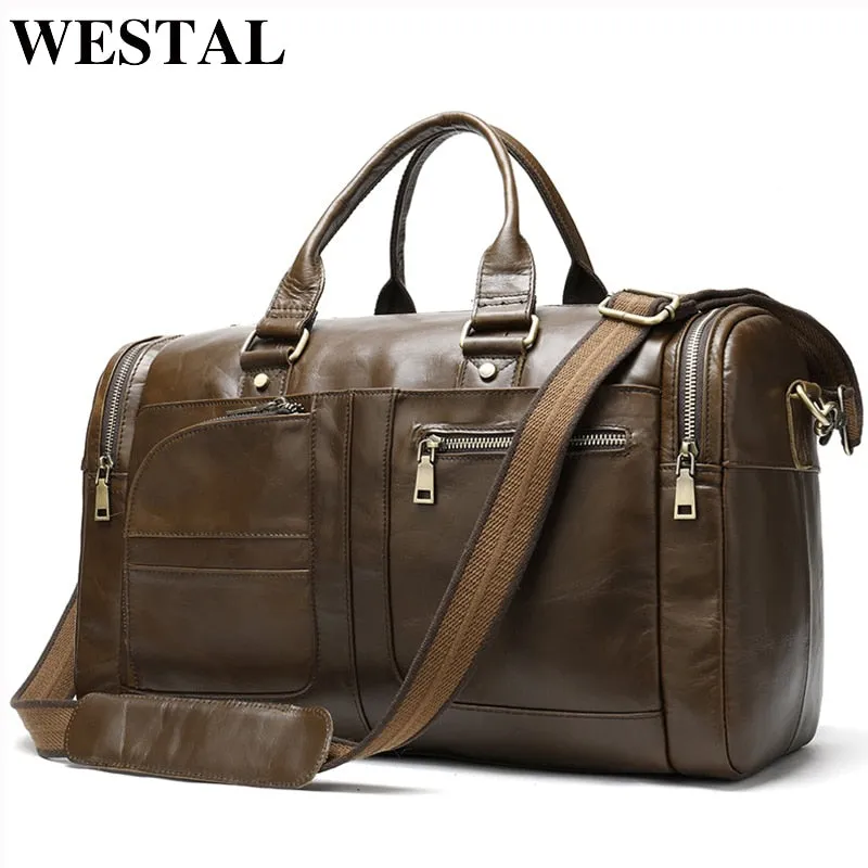 WESTAL men's travel bag genuine leather duffle bag men's overnight bag vingate weekend bag leather travel bag luggage business