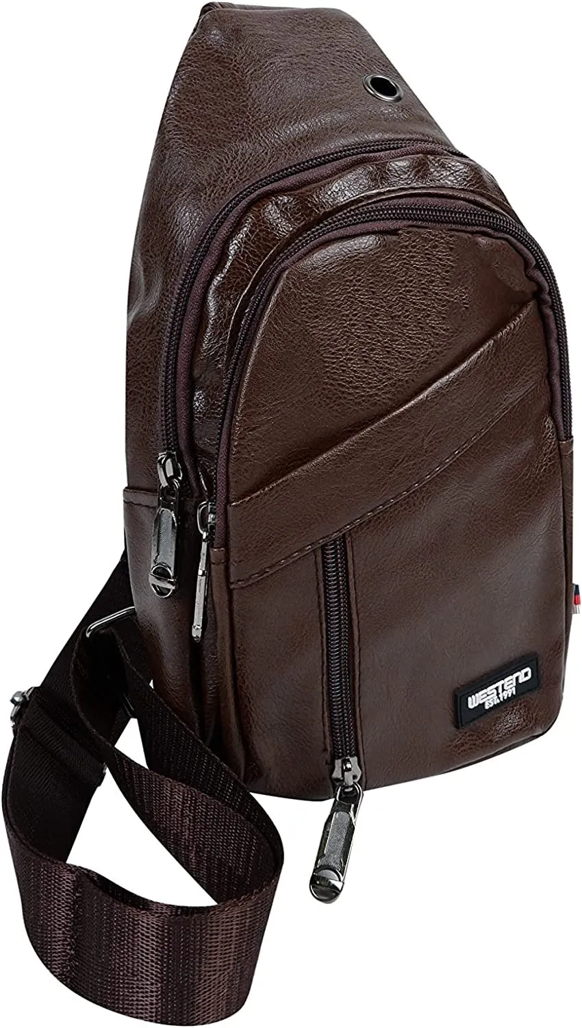 WESTEND Crossbody Leather Sling Bag Backpack with Adjustable Strap, Brown Synthetic Leather