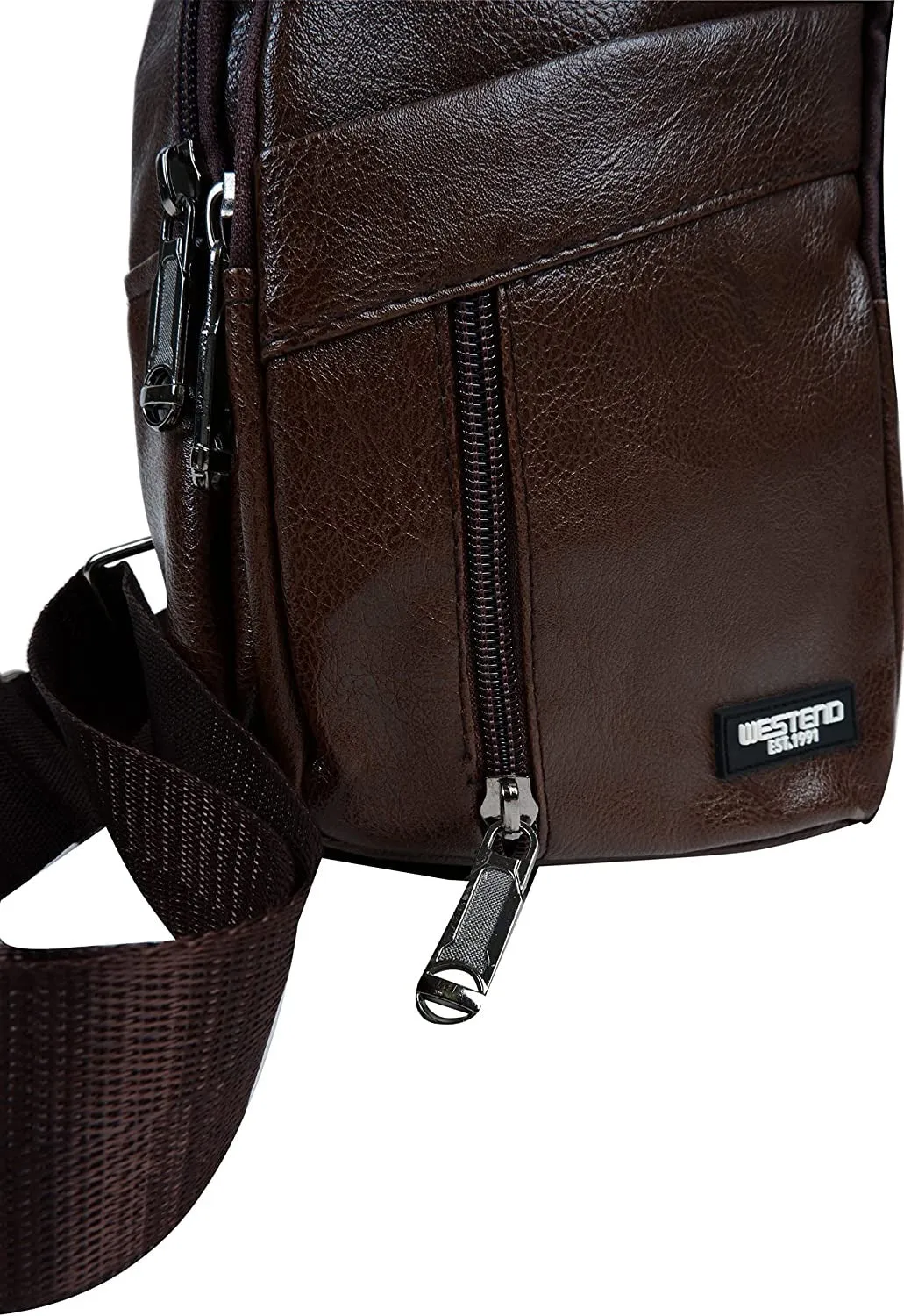 WESTEND Crossbody Leather Sling Bag Backpack with Adjustable Strap, Brown Synthetic Leather
