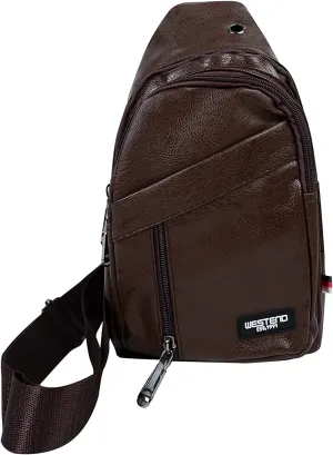 WESTEND Crossbody Leather Sling Bag Backpack with Adjustable Strap, Brown Synthetic Leather