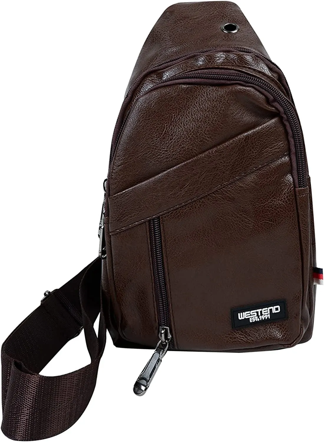 WESTEND Crossbody Leather Sling Bag Backpack with Adjustable Strap, Brown Synthetic Leather