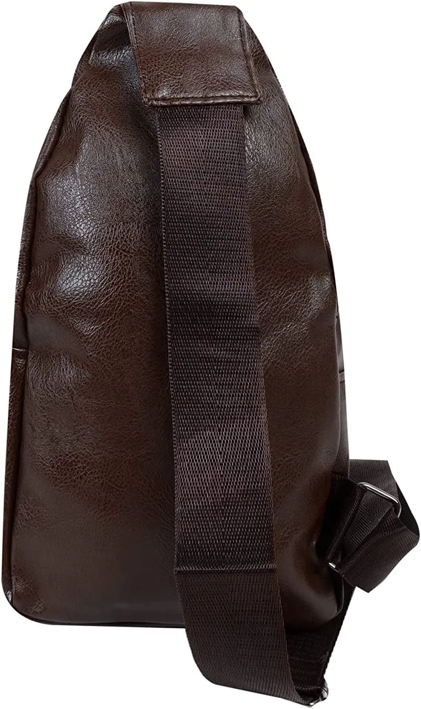 WESTEND Crossbody Leather Sling Bag Backpack with Adjustable Strap, Brown Synthetic Leather