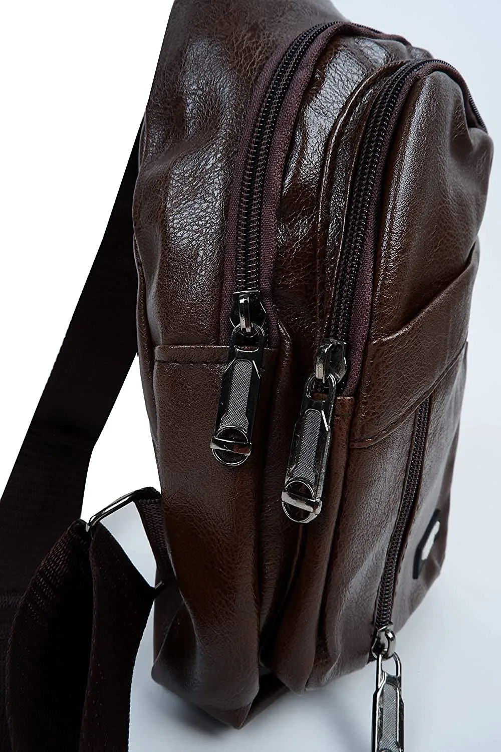 WESTEND Crossbody Leather Sling Bag Backpack with Adjustable Strap, Brown Synthetic Leather