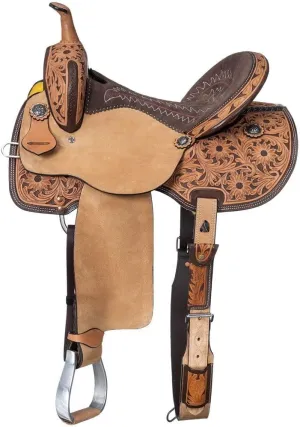 Western Barrel Racing Horse Saddles Trail Equestrian Horse Saddle Classic Quality Premium Leather Comfort for Horse Riding Size:10-18 inches Seat Available, BRL04