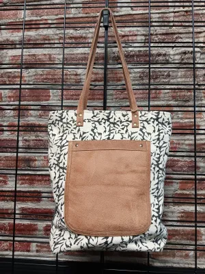 White and Black Floral Large Tote