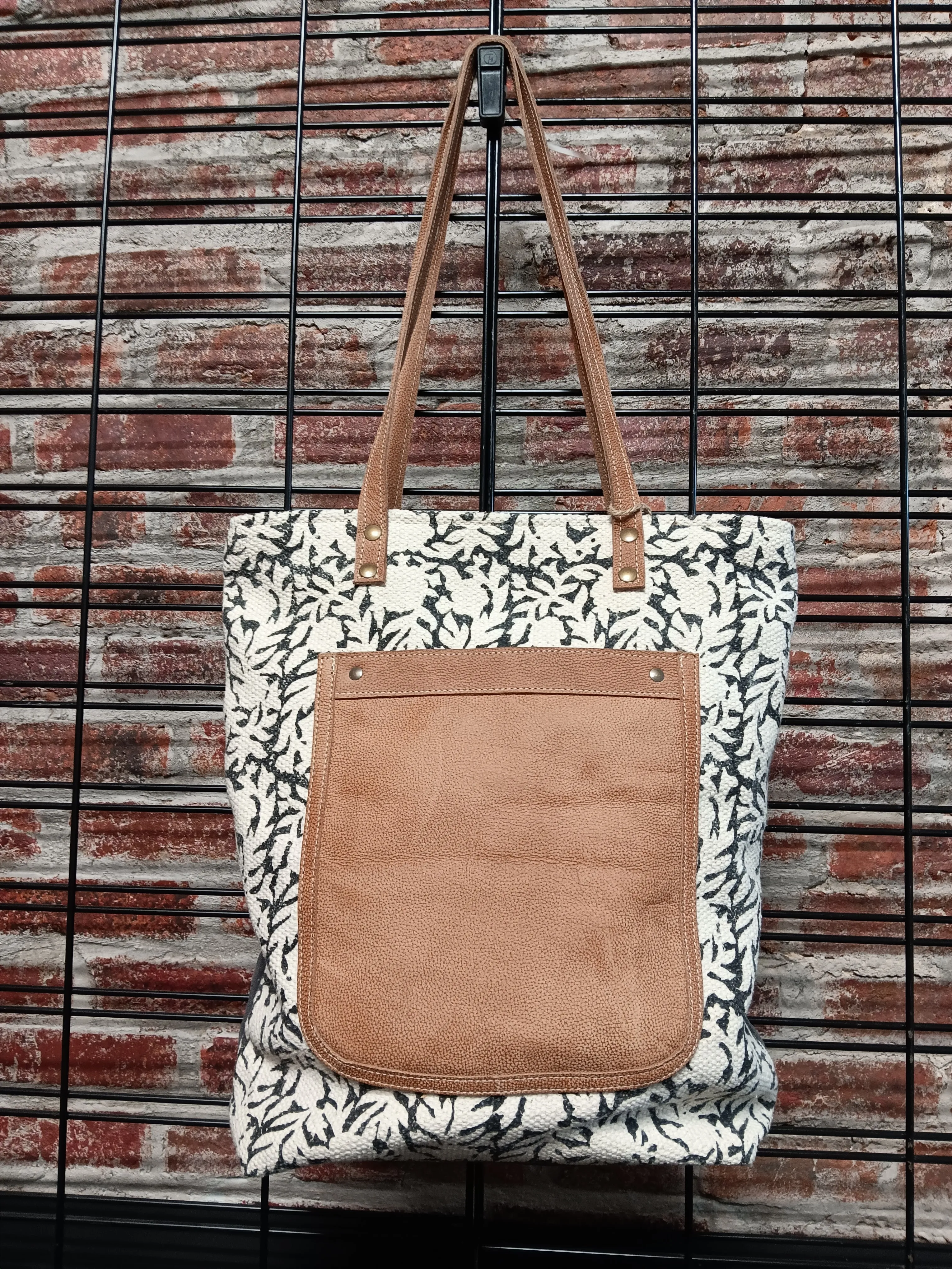 White and Black Floral Large Tote