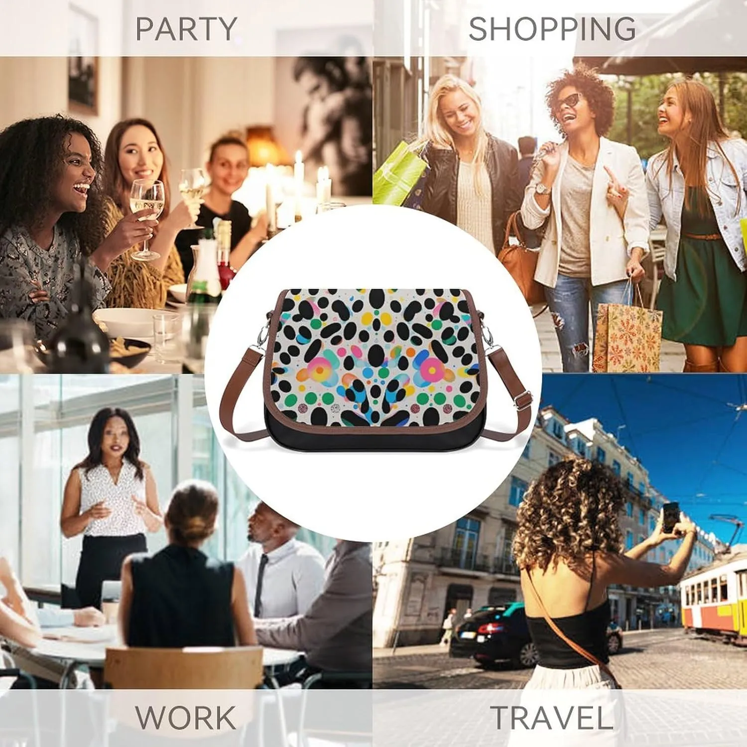 White Blooms Blue Butterflies Crossbody Bags for Women Travel Shoulder Bag Small Leather Cross Body Handbags