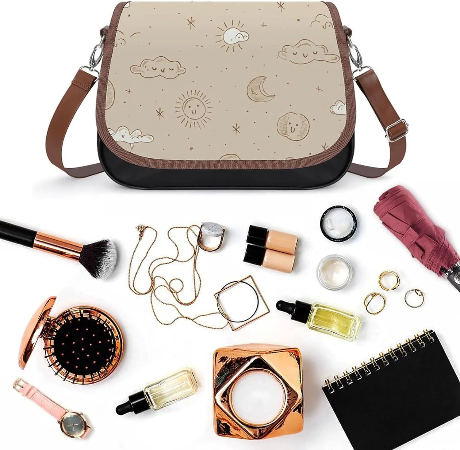 White Flowers Crossbody Bags for Women Travel Shoulder Bag Small Leather Cross Body Handbags