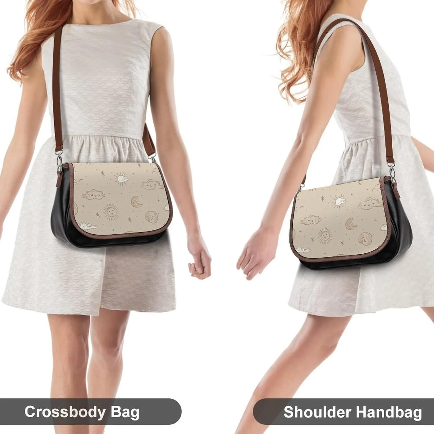 White Flowers Crossbody Bags for Women Travel Shoulder Bag Small Leather Cross Body Handbags