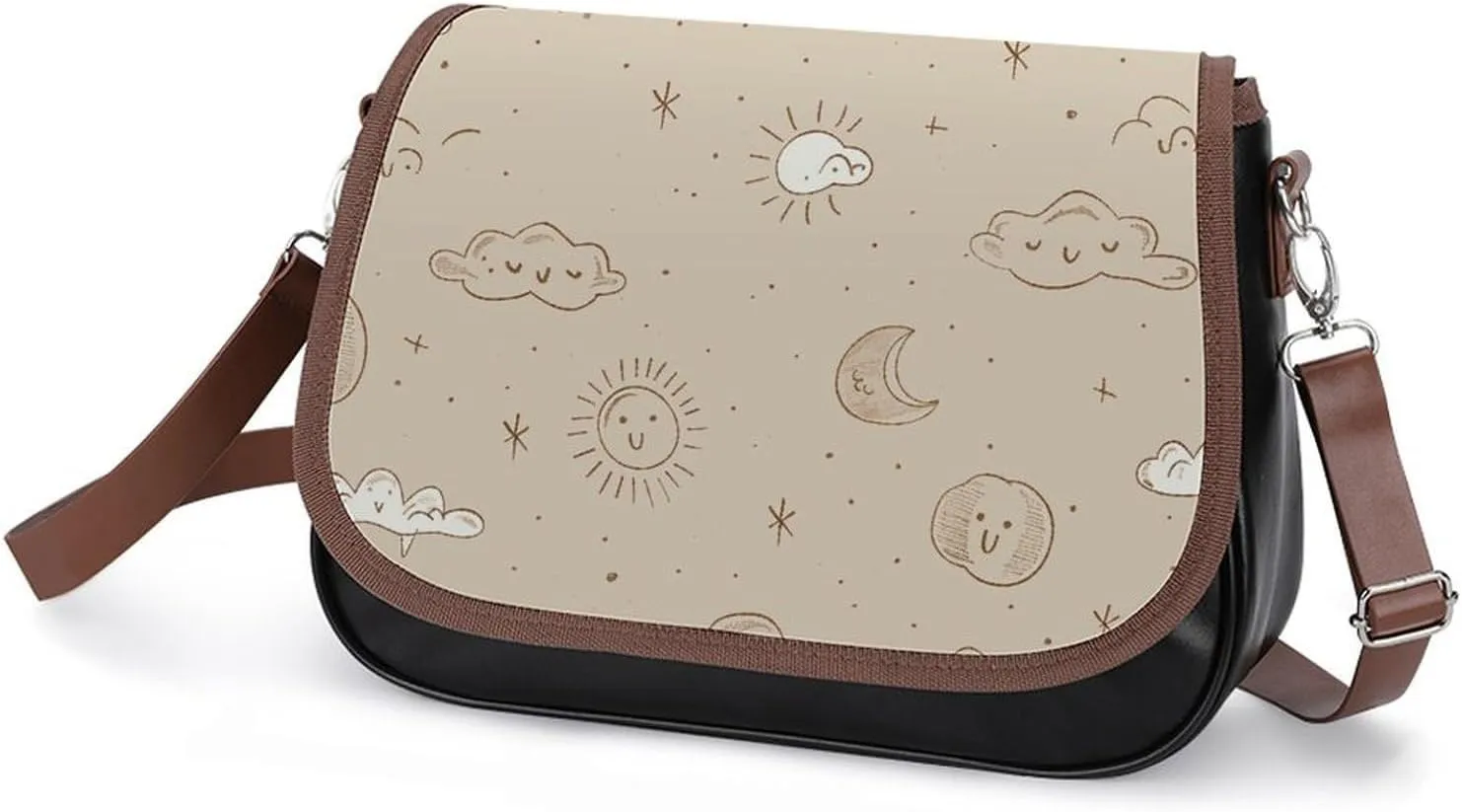 White Flowers Crossbody Bags for Women Travel Shoulder Bag Small Leather Cross Body Handbags