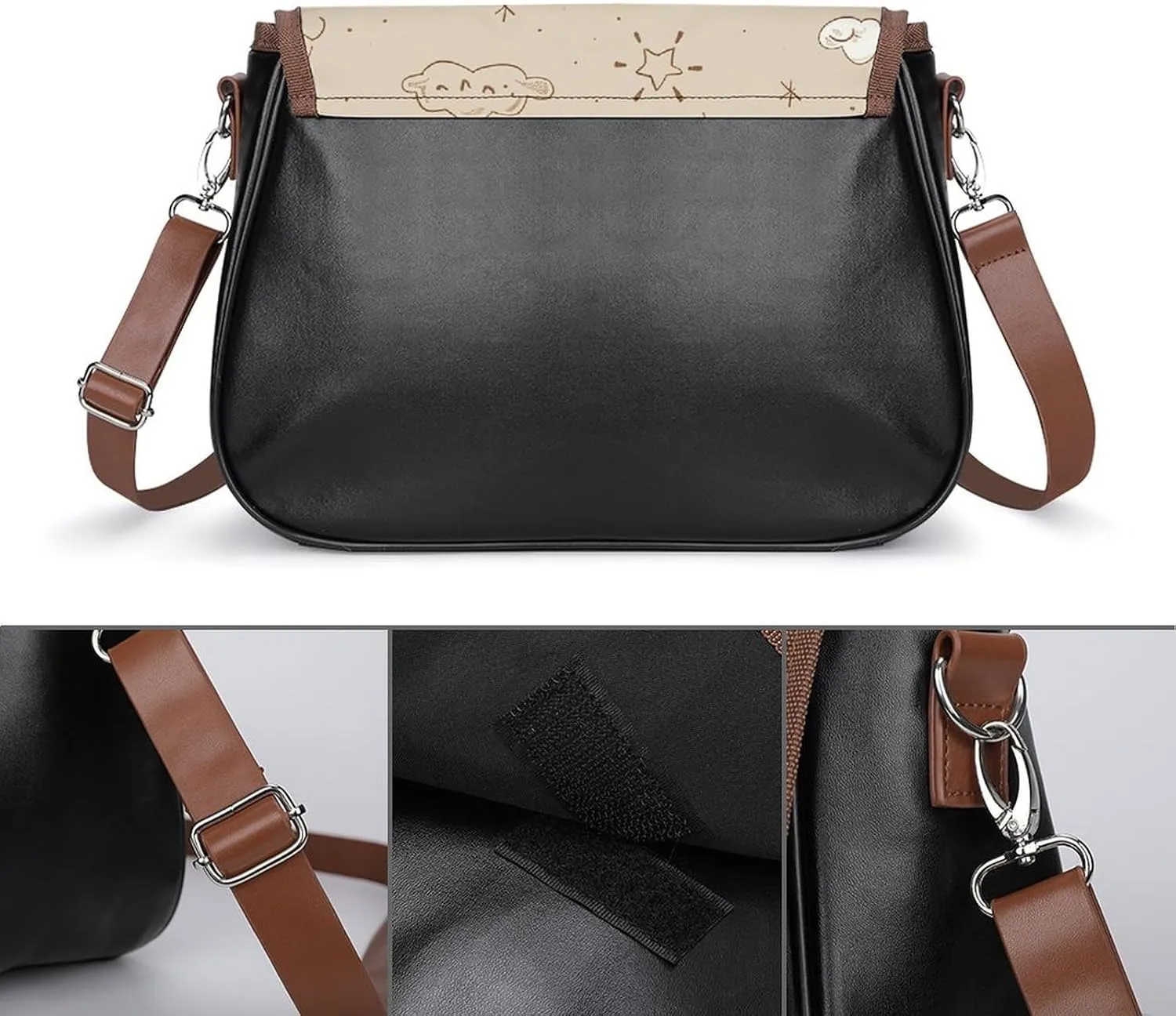 White Flowers Crossbody Bags for Women Travel Shoulder Bag Small Leather Cross Body Handbags
