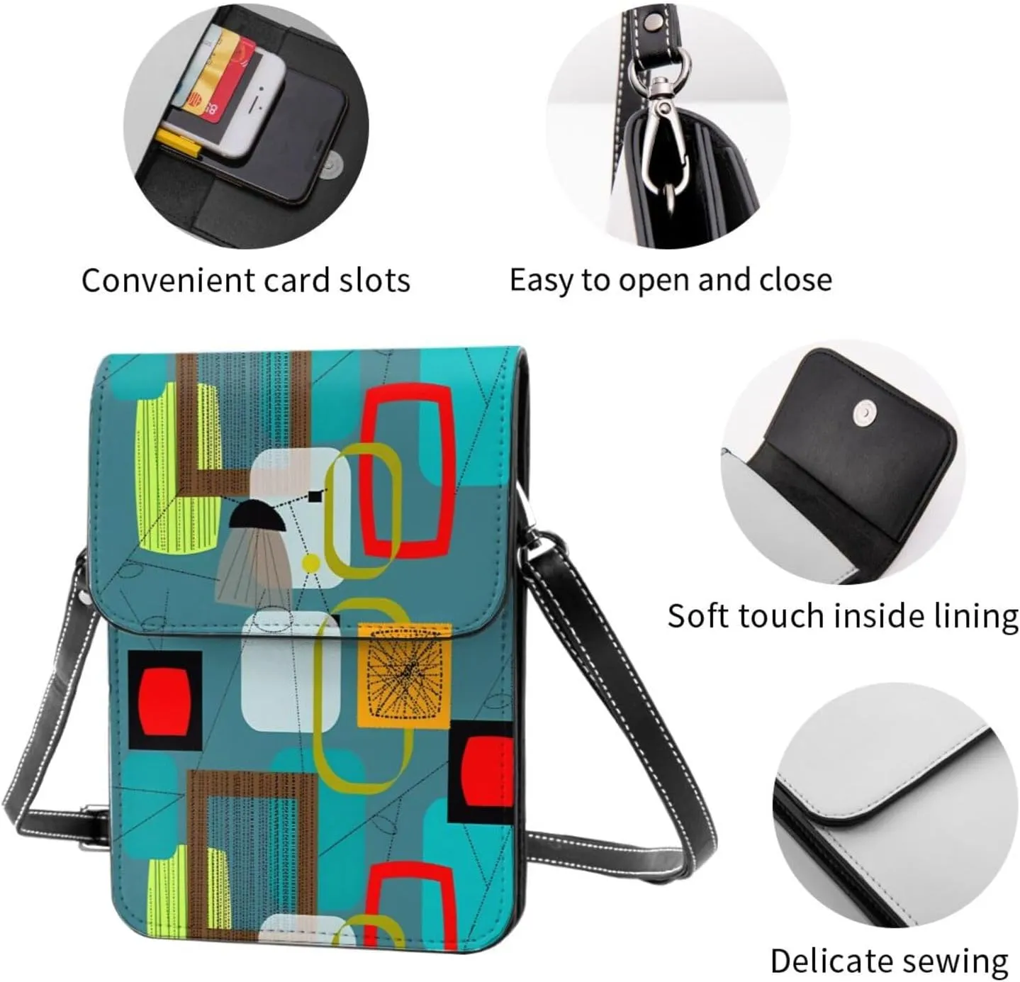White lines compose mountains Leather Crossbody Phone Purse for Women Cute Wallet Bags Lightweight Mini Sling Bag
