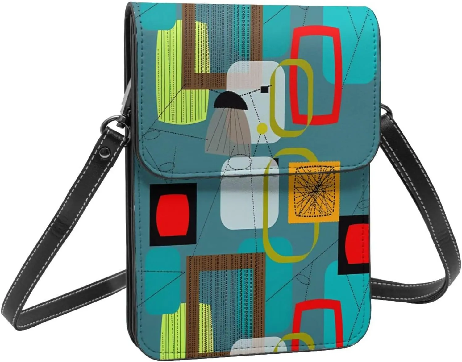 White lines compose mountains Leather Crossbody Phone Purse for Women Cute Wallet Bags Lightweight Mini Sling Bag