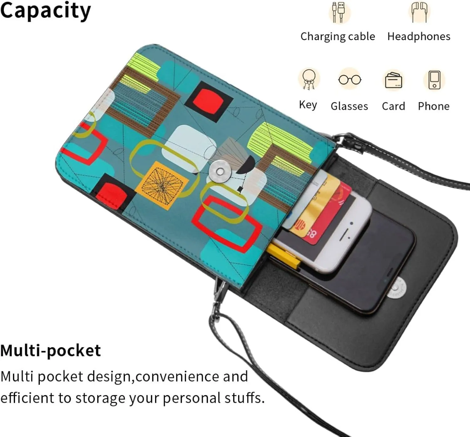 White lines compose mountains Leather Crossbody Phone Purse for Women Cute Wallet Bags Lightweight Mini Sling Bag